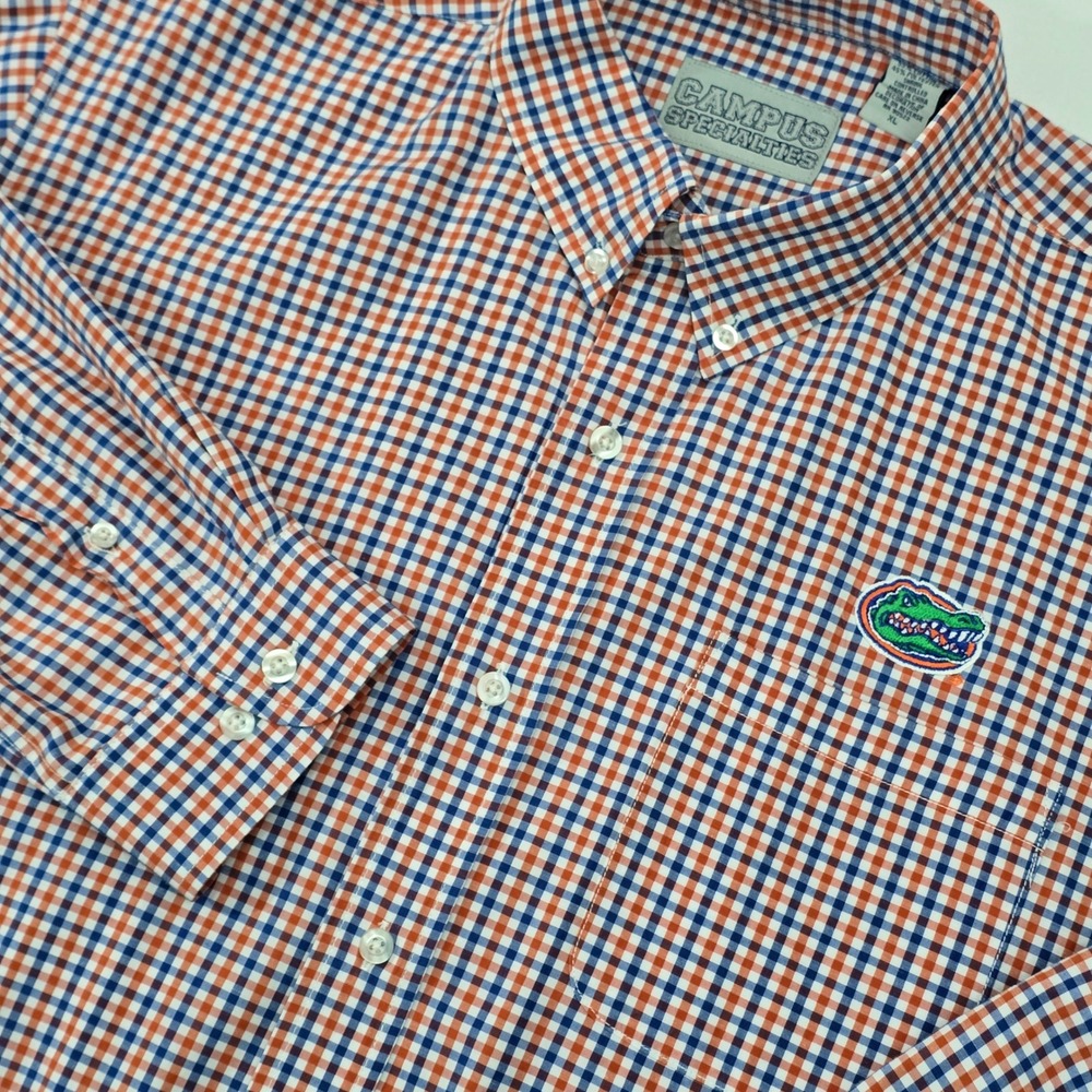 Campus Specialties Florida Gators Mens XL Gingham Button Down Shirt Orange Blue
